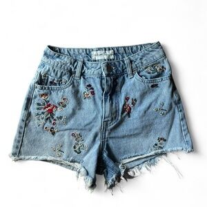 Embroidered Spring/ Summer Blue Denim Shorts